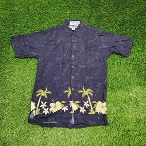 Hawaii Hawaiian Floral Button Shirt XS/S 18x29 Navy-Blue Summer Aloha